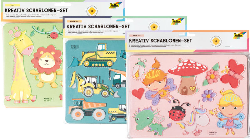 Folia Schablonen-Set – Adventure, Kunststoff, Blau, Set, 6-teilig, zum Basteln