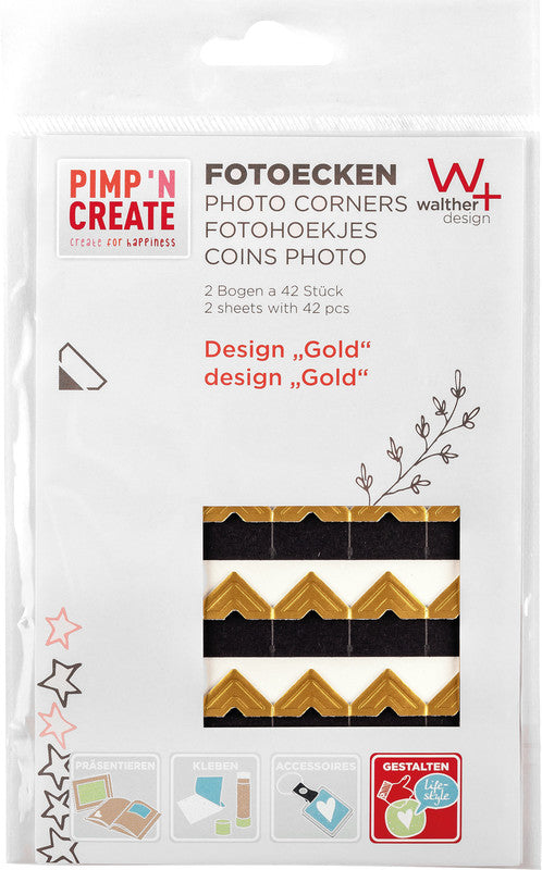 Walther Fotoecken – permanent, gold, lösemittelfrei, recyclingfähig, 18 × 20 mm