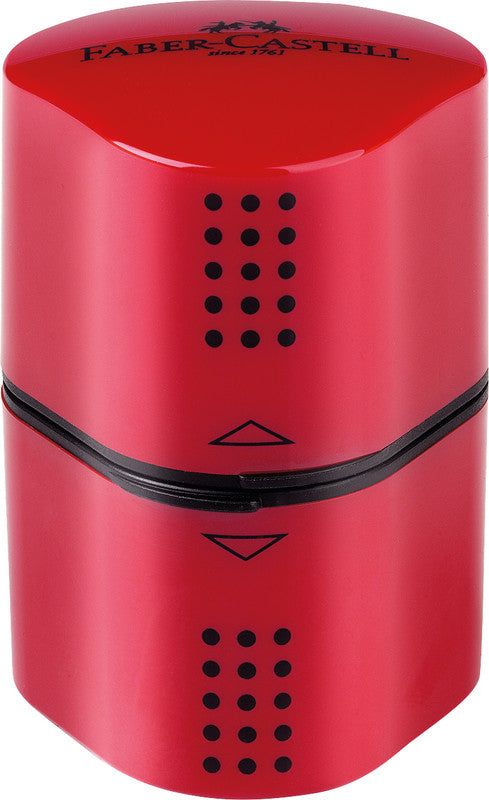 Faber-Castell Spitzer – manuell, 2-Loch, mit Behälter, für Blei- & Buntstifte Ø 8 & 10 mm, Kunststoff