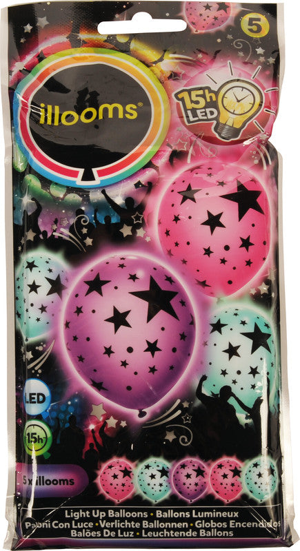 Illooms Luftballons, sortiert, Motiv Stern, 5 Stück, LED, Leuchtdauer 15 Std., nicht für Helium geeignet