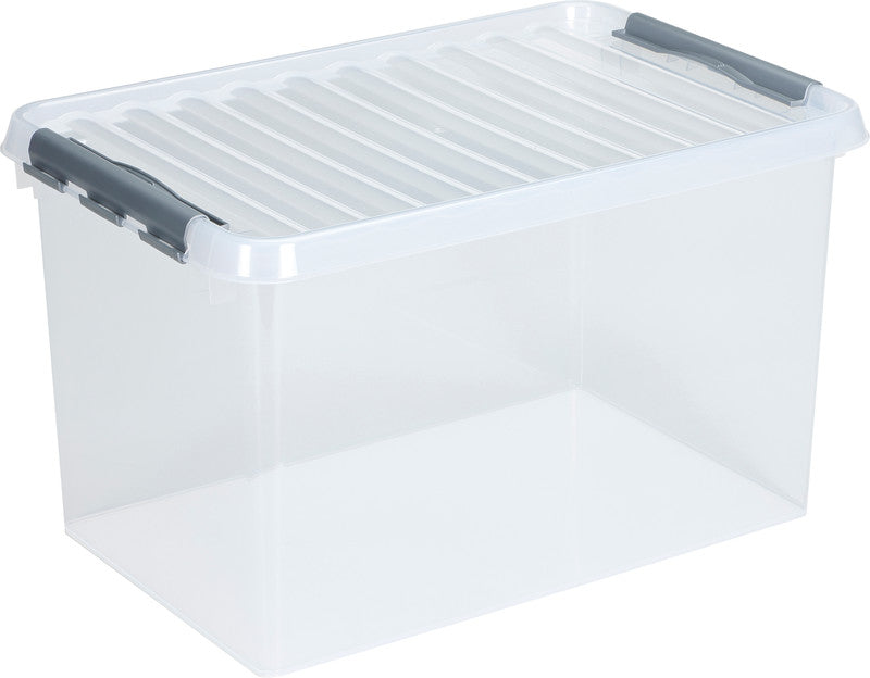 Helit die q-line Aufbewahrungsbox 72 l – stapelbar, Clipdeckel, 600 × 420 × 400 mm, transparent, Kunststoff