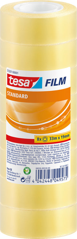 TESA Büro-Klebeband – permanent, klar, Kunststoff, 19 mm × 33 m, Kern Ø 26 mm