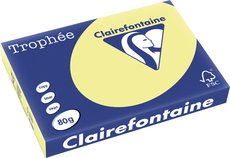 Clairefontaine Kopierpapier – A3, 80 g/m², Hellgelb – für Inkjet/Laser/Kopierer – FSC, EU Ecolabel – 500 Blatt