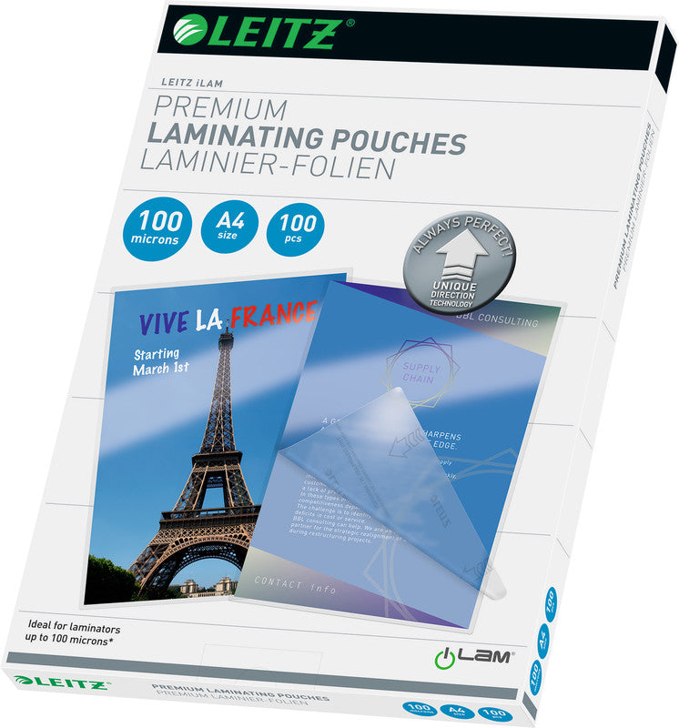 Leitz Laminierfolien A4, glänzend – 100 µm, 216 × 303 mm, 100 Stk.
