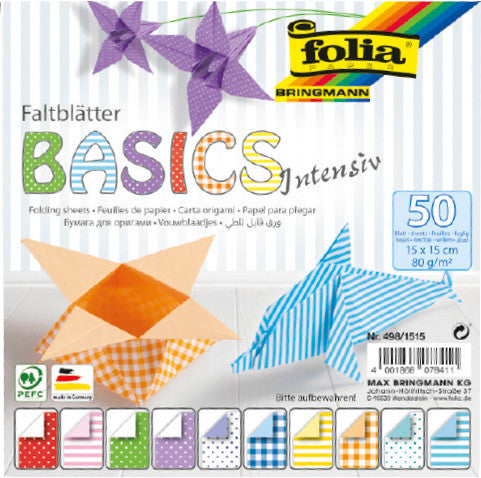 Folia Faltblätter, Basic intensiv – 150 × 150 mm – 80 g/m² – sortiert – 50 Blatt