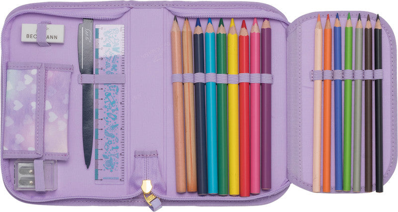 Beckmann Classic 1st Schuletui mit 2 Klappen, gefüllt, 21-teilig – Unicorn Princess Purple – Kunststoff