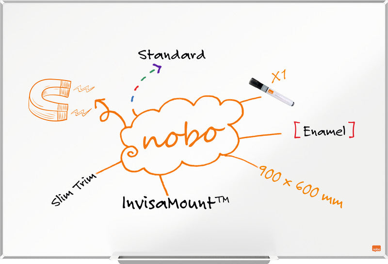 Nobo Whiteboard – 90 × 60 cm, Emaille, magnetisch, Aluminiumrahmen, Wandmontage