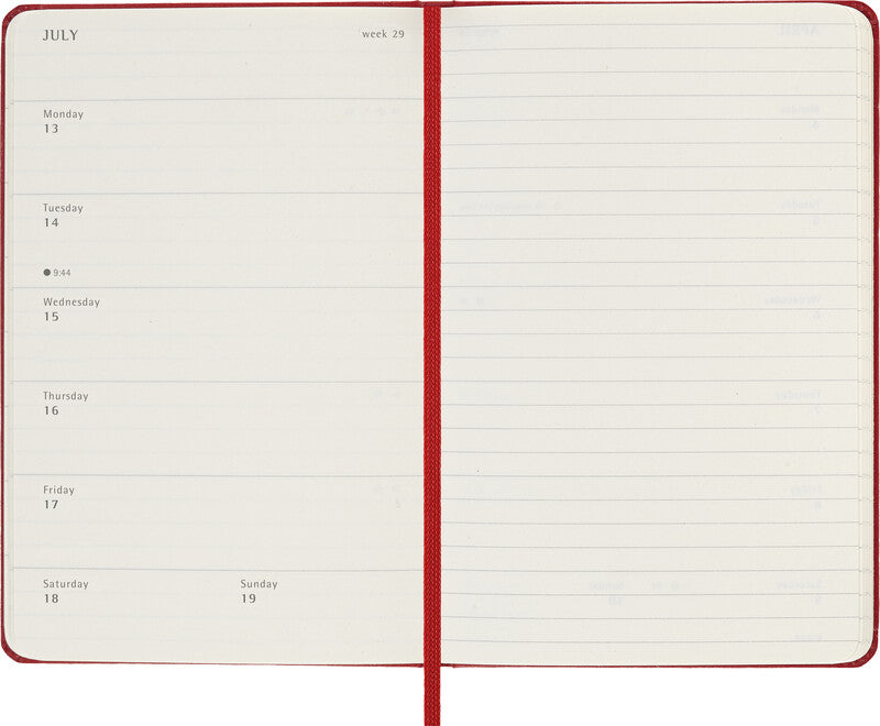 Moleskine Agenda – 1 Woche/1 Seite, gebunden, 9 × 14 cm, Jan–Dez, Englisch, scharlachrot, FSC