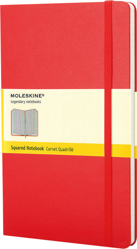 Moleskine Notizbuch, 130 × 210 mm, kariert, Leimbindung, Hardcover, 240 Seiten, 70 g/m² – rot