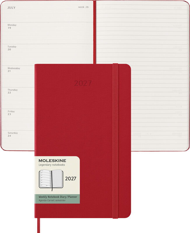 Moleskine Wochenagenda – 1 Woche pro Seite, gebunden, 13 × 21 cm, 2027, scharlachrot, FSC