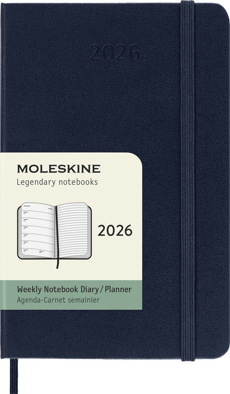 Moleskine Taschenagenda – 1 Woche/1 Seite, gebunden, 9 × 14 cm, 2026, Englisch, Saphirblau, FSC