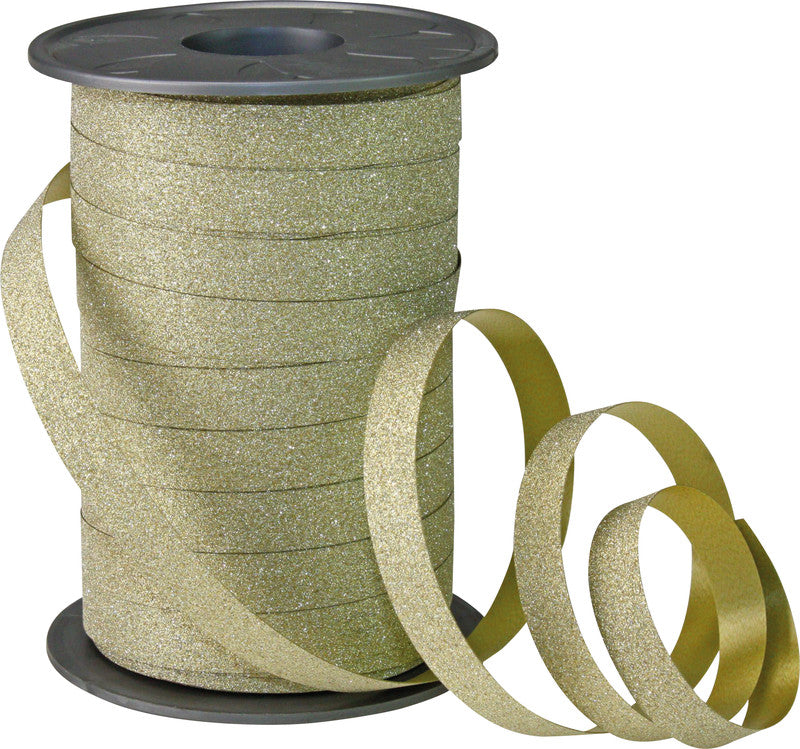 Präsent Geschenkband – Poly Glitter, Gold – 10 mm × 100 m – Kunststoff