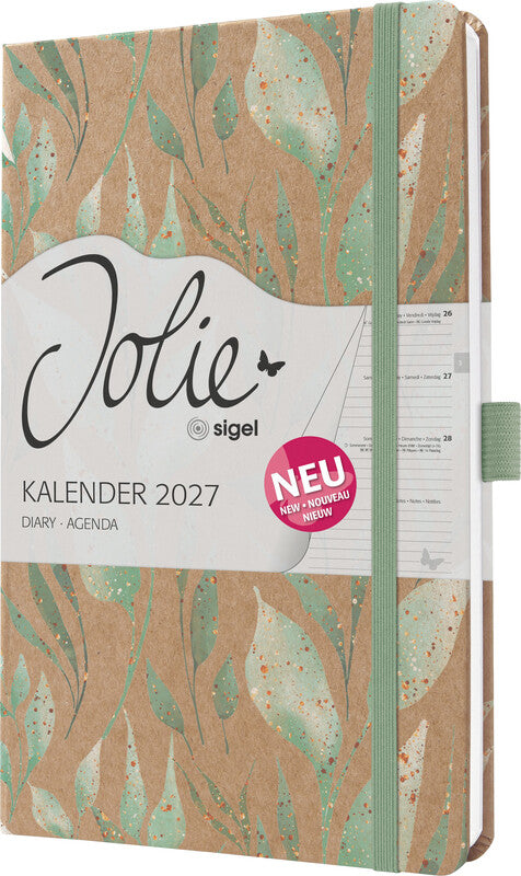 Sigel JOLIE Pure Agenda – 1 Woche/2 Seiten, gebunden, A5, 2027, Sparkle Leaves, FSC