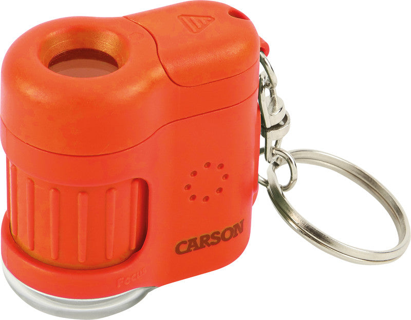 Carson MicroMini Taschenmikroskop – 20×, LED+UV, mit Schlüsselring, Orange