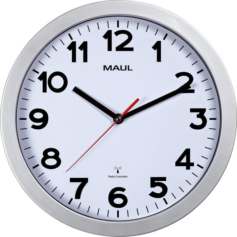 MAUL Wanduhr Step – Funk – Ø 30 cm, silber, Kunststoff