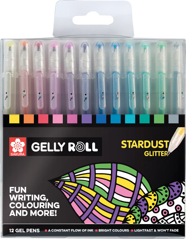 Sakura Stardust Glitzer Gelschreiber 12er Set – 12 Farben, 0,5 mm, Kappe, schnelltrocknend, für dunkles Papier