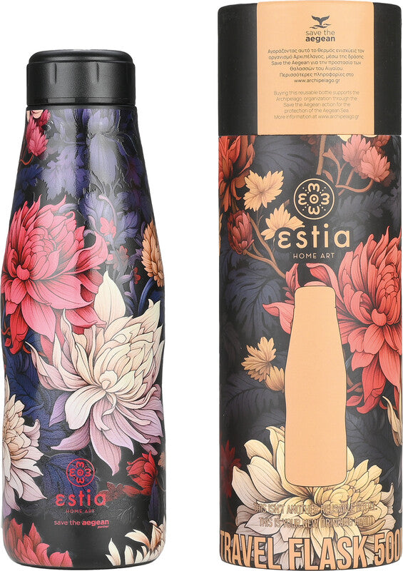 Estia Trinkflasche – 5 dl – Edelstahl, isoliert, Schraubverschluss – Midnight Blossom