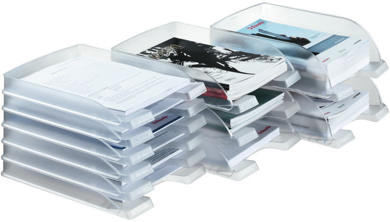 Leitz Briefkorb – mit Griffausschnitt, mit Beschriftungsfeld, matt, transparent, B 255 × H 70 × T 357 mm