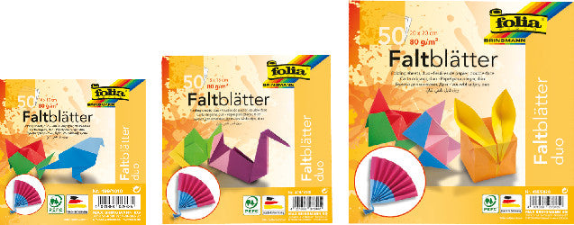 Folia Faltblätter Duo – 100 × 100 mm – 80 g/m² – sortiert – 50 Blatt