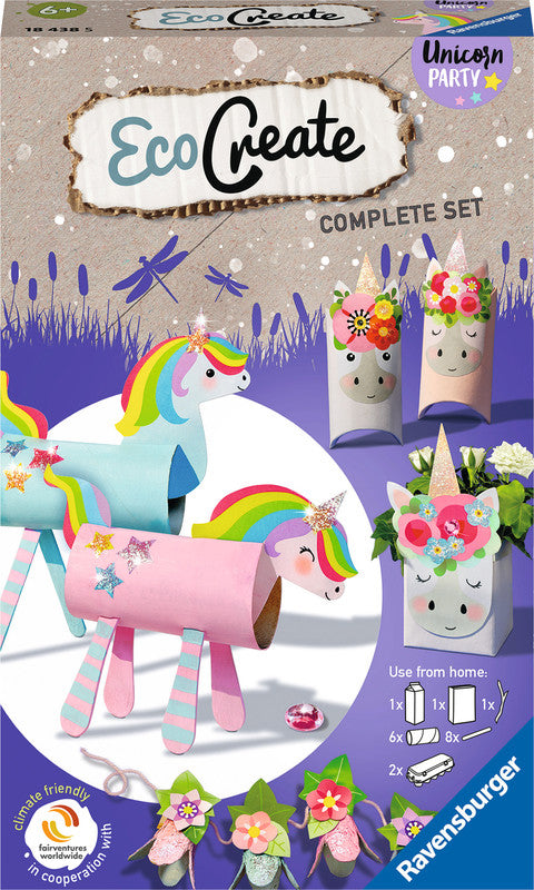 Ravensburger Bastelset EcoCreate Unicorn Party – ab 6 Jahren – Ausschneidebögen und Bastelzubehör
