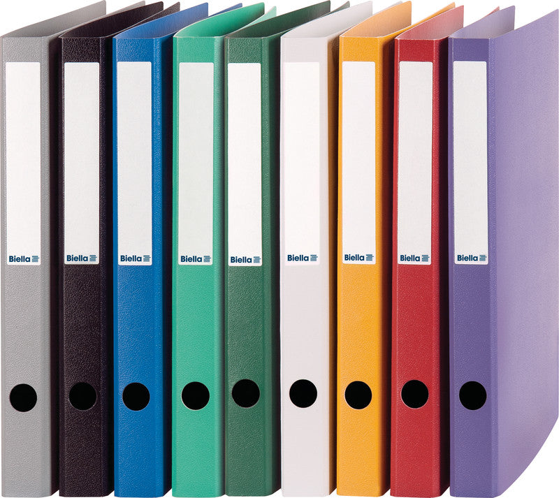 Biella Ordner – A4 hoch – 2-Ring-Mechanik, Ø 25 mm, Rücken 31 mm – violett, Karton, mit Griffloch