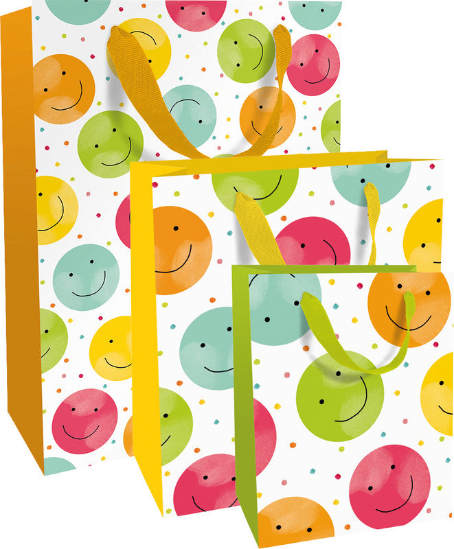 Braun + Company Tragetasche – Happy Smileys – Papier, teillackiert, matt, mit Ripsband – 180 × 210 × 80 mm