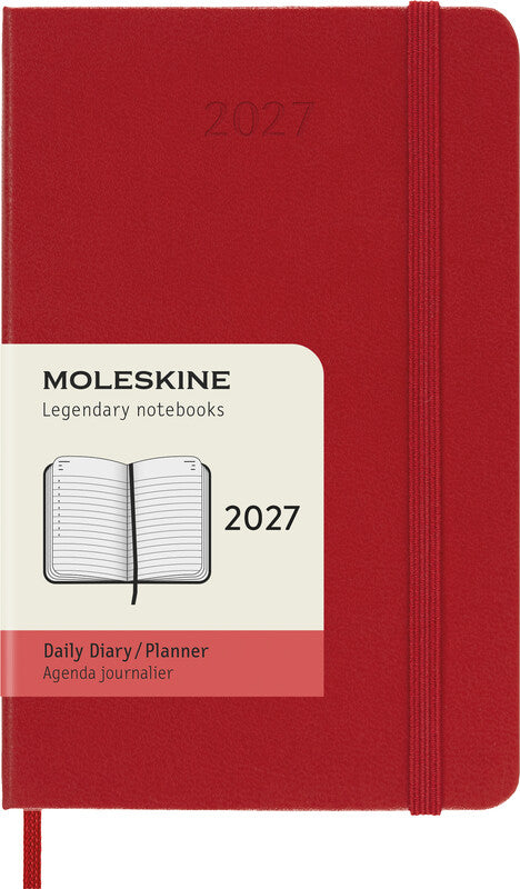 Moleskine Tagesagenda – 1 Tag pro Seite, gebunden, 9,0 × 14,0 cm, 2027, 1-h-Takt, scharlachrot, FSC