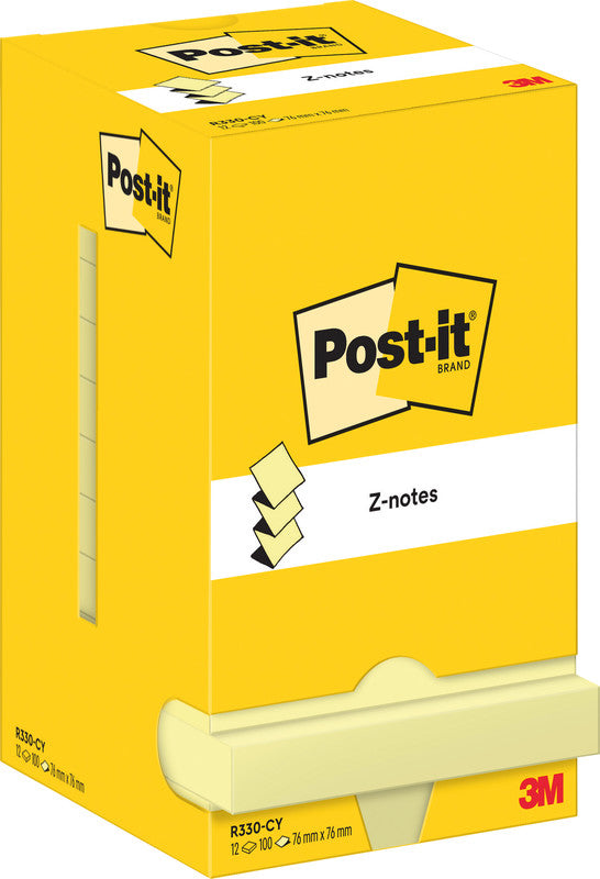 Post-it Haftnotizen – 76×76 mm – Gelb, 12×100 Blatt, Z-Faltung, Papier, PEFC