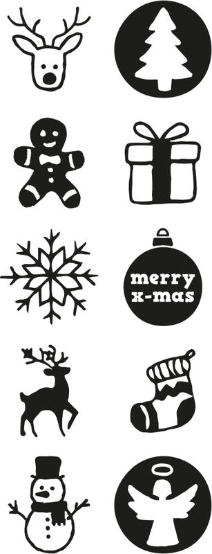 Colop Little NIO Rundstempel – Weihnachten, selbstfärbend, 10 Motive, Ø 17 mm, Kissen grau, Englisch