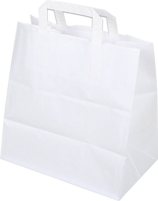 Elco Papiertragetasche mit Flachhenkel – 27 × 29 × 17 cm – Kraftpapier, 80 g/m² – Weiss – 50 Stk.