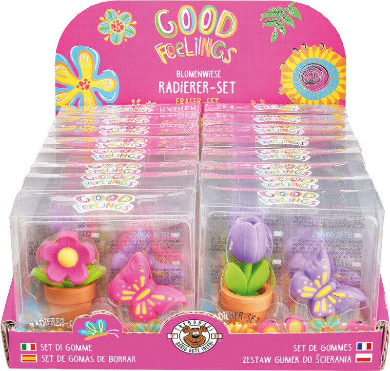 Trendhaus Motiv-Radiergummi Blume & Schmetterling – für Bleistifte, farbig sortiert, 2 Stk.