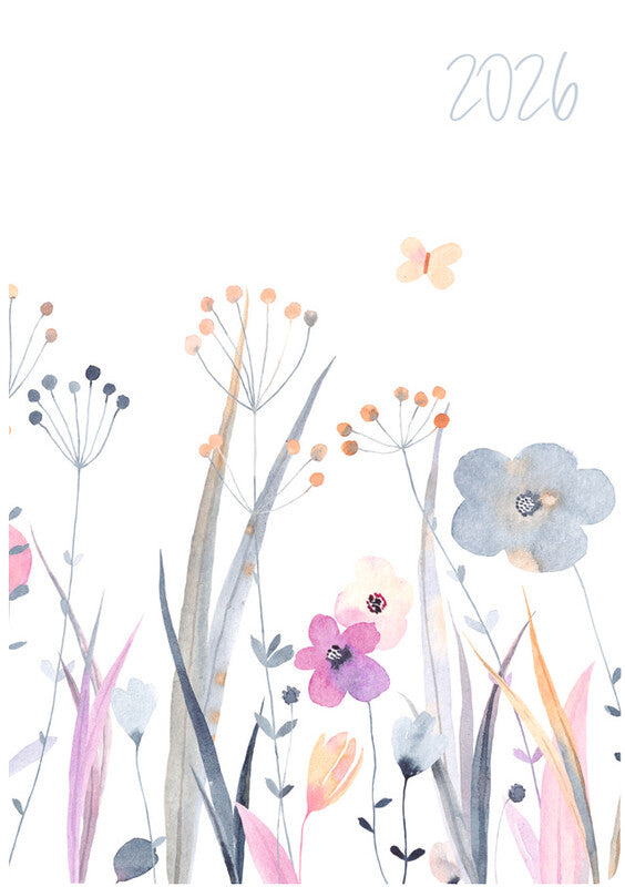 Biella Trend Agenda – 1 Woche/2 Seiten, gebunden, 7,6 × 11,0 cm, 2026, mehrsprachig, Wildflower, FSC