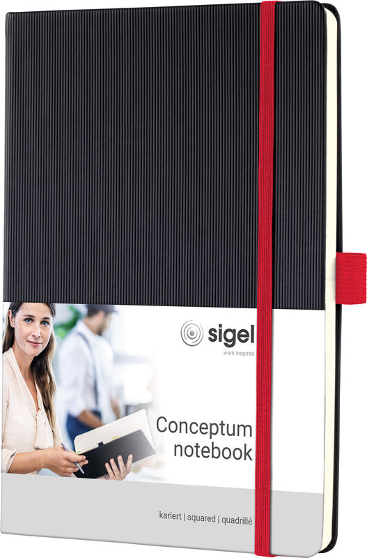 Sigel Notizbuch A5, kariert, Fadenheftung, 194 Seiten, 80 g/m² – schwarz