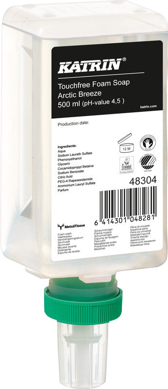 Katrin Seifenkartusche – Kunststoff, weiss, 500 ml, schaumig, für Katrin Seifenspender Touchfree