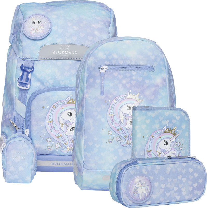 Beckmann Schulrucksack Classic 1st – 6-teilig – Einhorn Prinzessin Eisblau – recyclingfähig