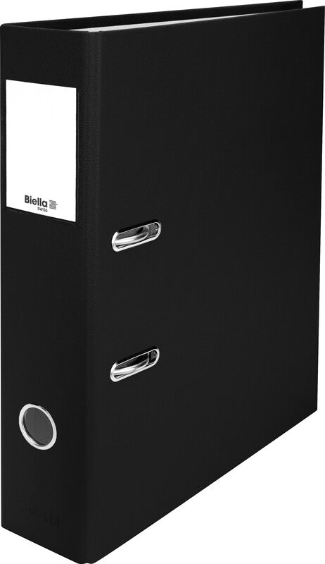 Biella Ordner – A4 hoch – 2-Ring Hebelmechanik, Rücken 70 mm – schwarz, Karton, mit Niederhalter, FSC