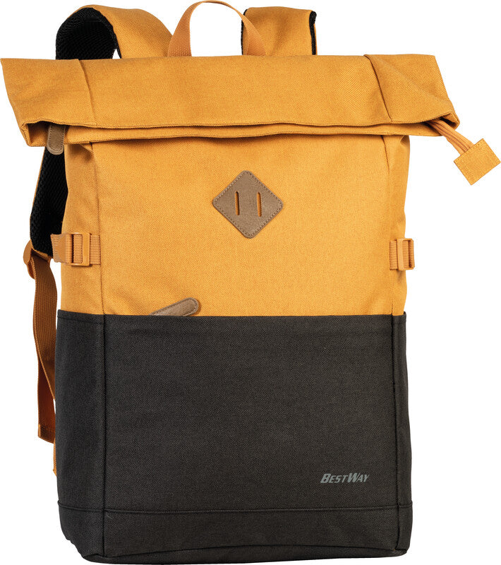 Bestway Notebook-Rucksack Campus Style Roll-Top – Polyester – Ocker/Schwarz, 260 × 500/600 × 160 mm