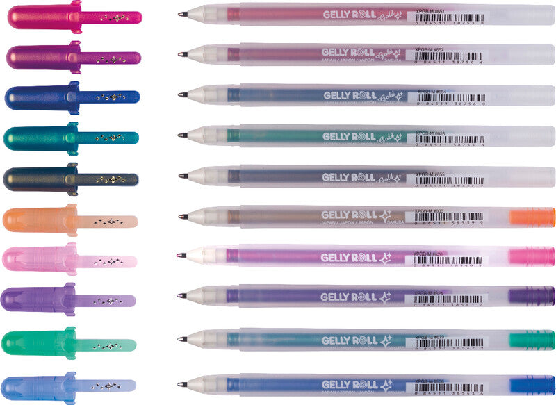 Sakura Gelly Shadow Gelschreiber 10er Set – 10 Farben, 0,7 mm, für dunkles Papier, Kappe