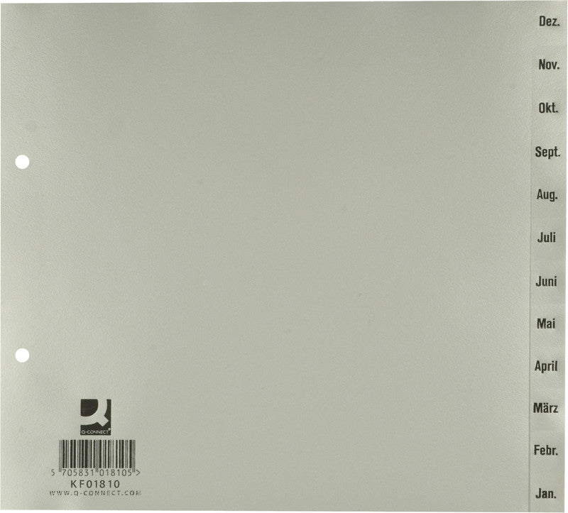 Q-Connect Teilregister – für A4, halbe Höhe, Kunststoff (PP), Dez.–Jan., 12-teilig, grau, 2-fach