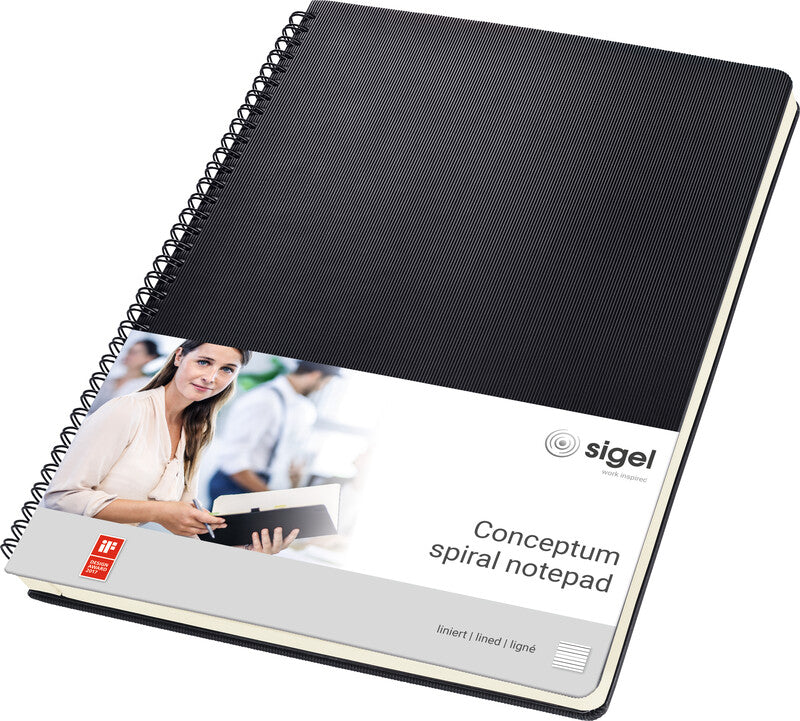 Sigel Conceptum Spiralblock, liniert, Spiralbindung, 80 Blatt, 4-fach gelocht, perforiert, 80 g/m² – schwarz