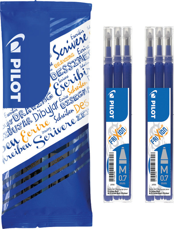 Pilot FriXion Rollerpatronen für Ball, Clicker, LX + 1 weitere – blau, 0,7 mm, löschbar, geruchsarm, 6 Stk.