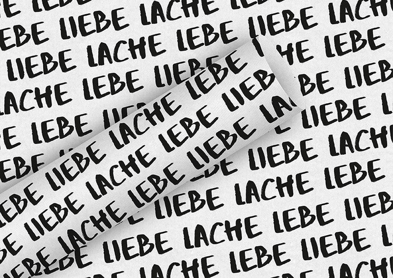Braun + company Geschenkpapier – Lebe, Liebe – Kraftpapier, 70 g/m2, Schwarz/Weiss – 700 × 2000 mm