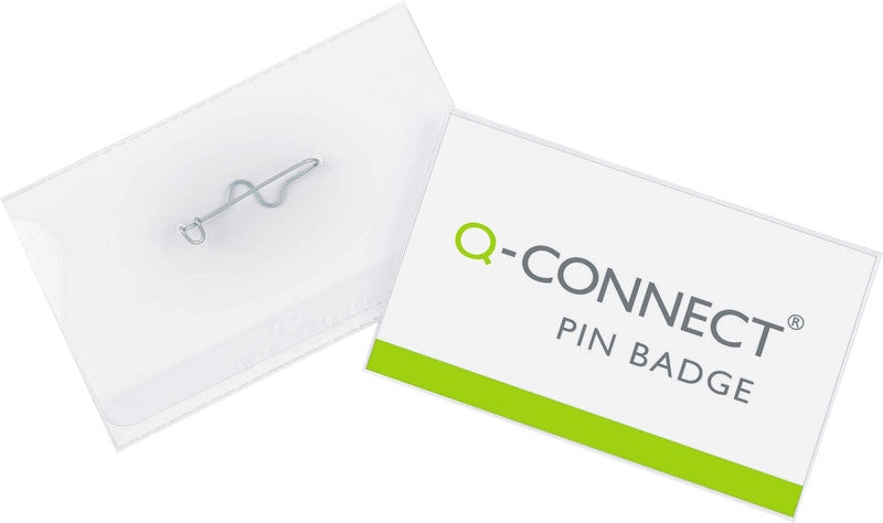 Q-CONNECT Namensschild – 75 × 40 mm, transparent, Kunststoff, mit Nadel – 100 Stk
