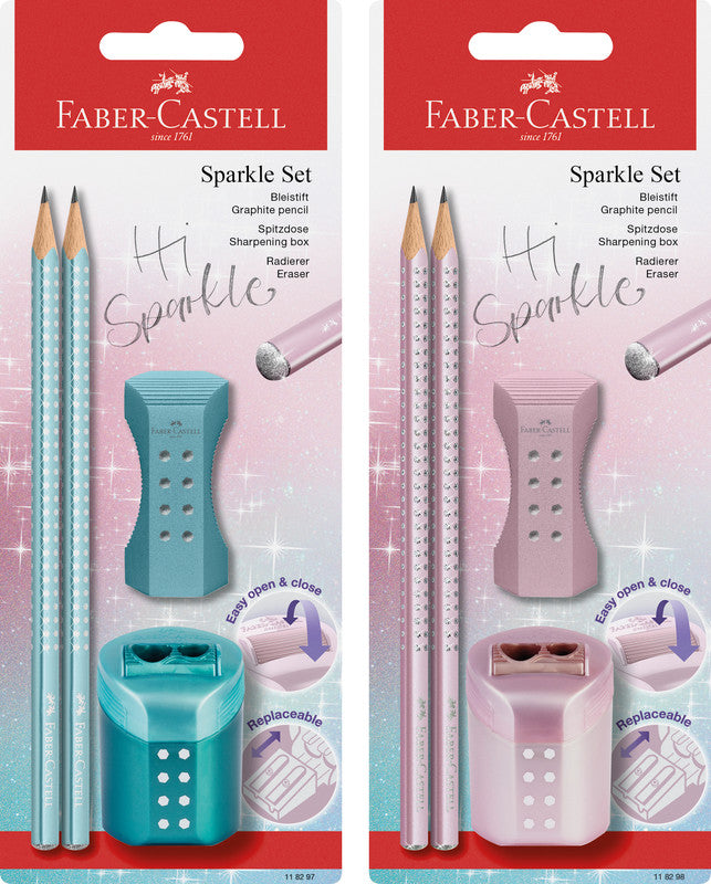 Faber-Castell Grip Hi Sparkle Bleistift, Dreikant, B, Mine Ø 2 mm, Ocean Metallic – 4-teiliges Set