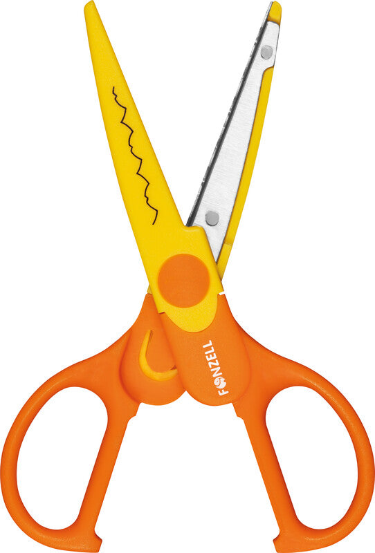Fonzell Konturenschere – für Rechts- und Linkshänder, abgerundet, Softgrip, Kunststoff, farbig sortiert