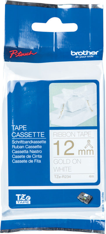 Brother Textilband – 12 mm × 4 m, weiss, gold, TZe