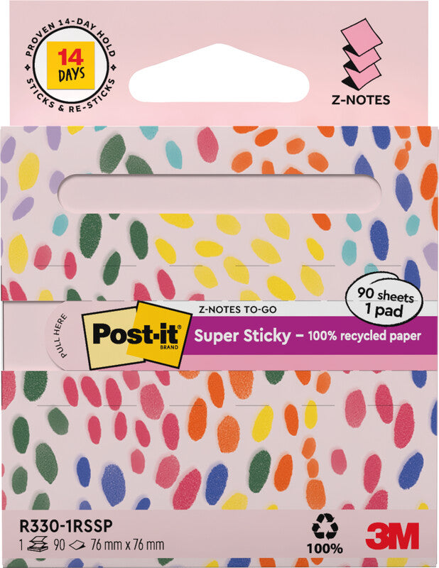 Post-it Haftnotizen Z-Notes Recycling – 76×76 mm – Pink, 90 Blatt, Recyclingpapier
