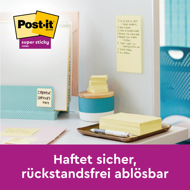 Post-it Haftnotizen Super Sticky – 76×76 mm – gelb, 6×90 Blatt, PEFC