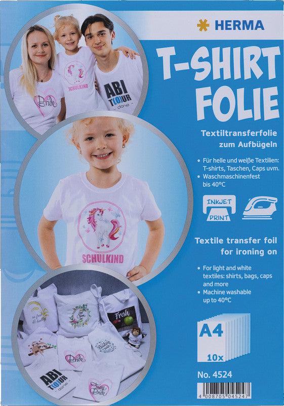 HERMA Transferpapier – für Inkjetdrucker, für helle Textilien, A4 (210 × 297 mm), bis 40 °C, 10 Blatt