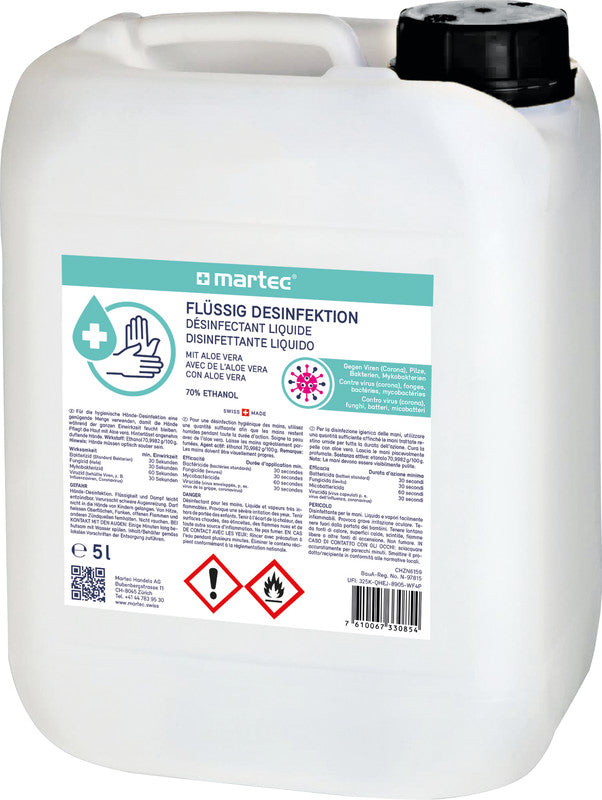 MARTEC Desinfektionsmittel – Kunststoff, weiss, 180 × 245 × 140 mm (B×H×T), hautverträglich, 5 l